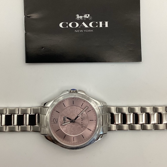 2044. Coach Libby Silver w/ Pink “C”  Insignia Watch - Picture 1 of 8